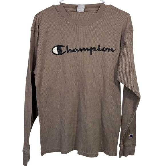 Champion Tan Thermal Long Sleeve Athletic T-Shirt - Picture 1 of 4